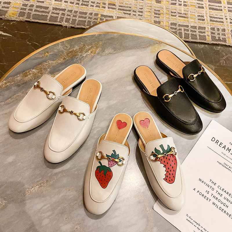 Baotou half slippers women's summer outer wear Muller shoes 2022 new leather fashion sandals flat shoes Internet celebrity lazy shoes