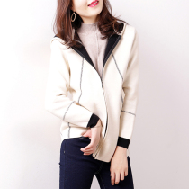 Wool Cardiovert Jacket Woman Knit Autumn Winter 2021 New Korean Version Loose thickened with cap zipped sweater