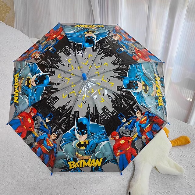 Spider-Man Batman Long-Handled Transparent Umbrella Fully Automatic Kindergarten Girl Children Primary School Student Internet Celebrity School Umbrella