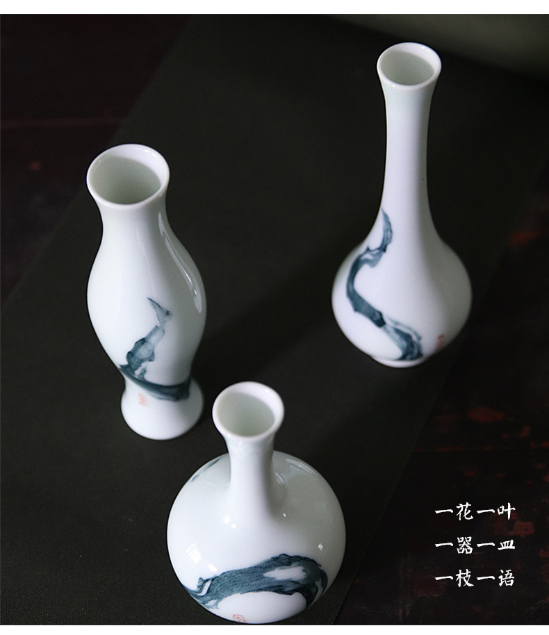 New Chinese style classical ceramic ink flower holder, creative home decoration zen hydroponic floret bottle tea tray was furnishing articles