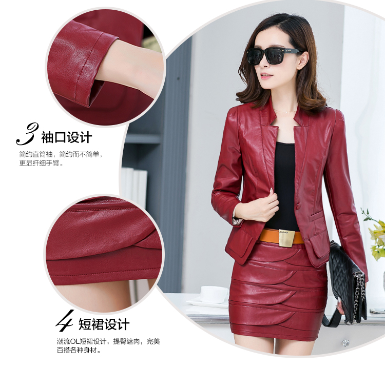 Mùa xuân và mùa thu thời trang nữ slim slim nữ da phù hợp với áo khoác da hai mảnh Áo khoác da thủy triều Hàn Quốc áo vest da