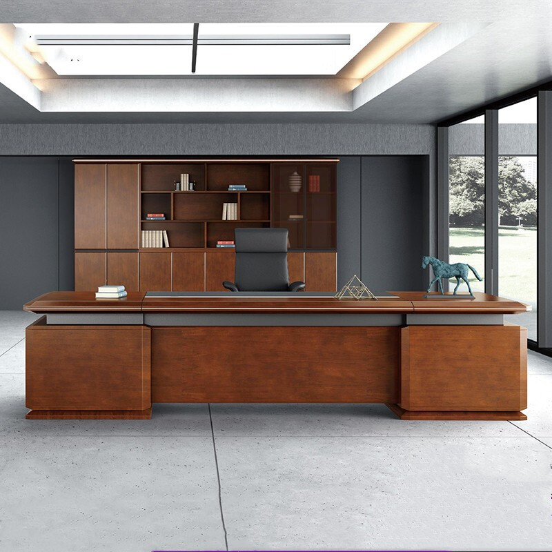 Brief New Sofa Modern President Table Chairman Big Bandae Tips Solid Wood Leather Manager Table Owner Desk