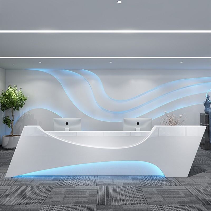 Custom Baking Varnish Front Desk Minimalist Modern White Beauty Salon Kindergarten Bar Counter Company Greeting Reception Desk Cashier Desk