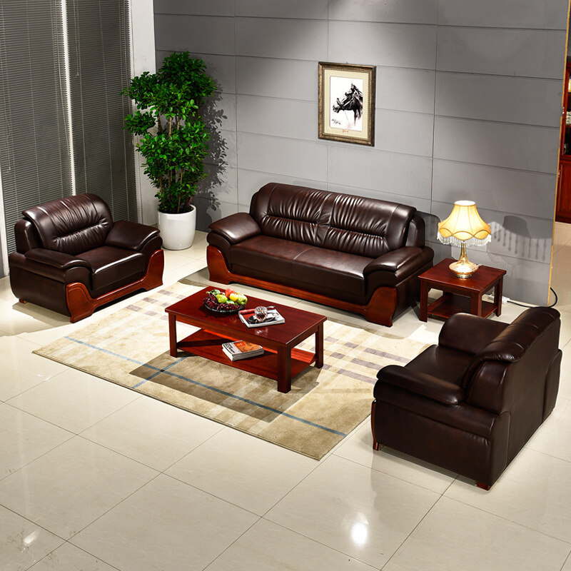 Office sofa tea table combination simple modern business reception area leather boss office sofa