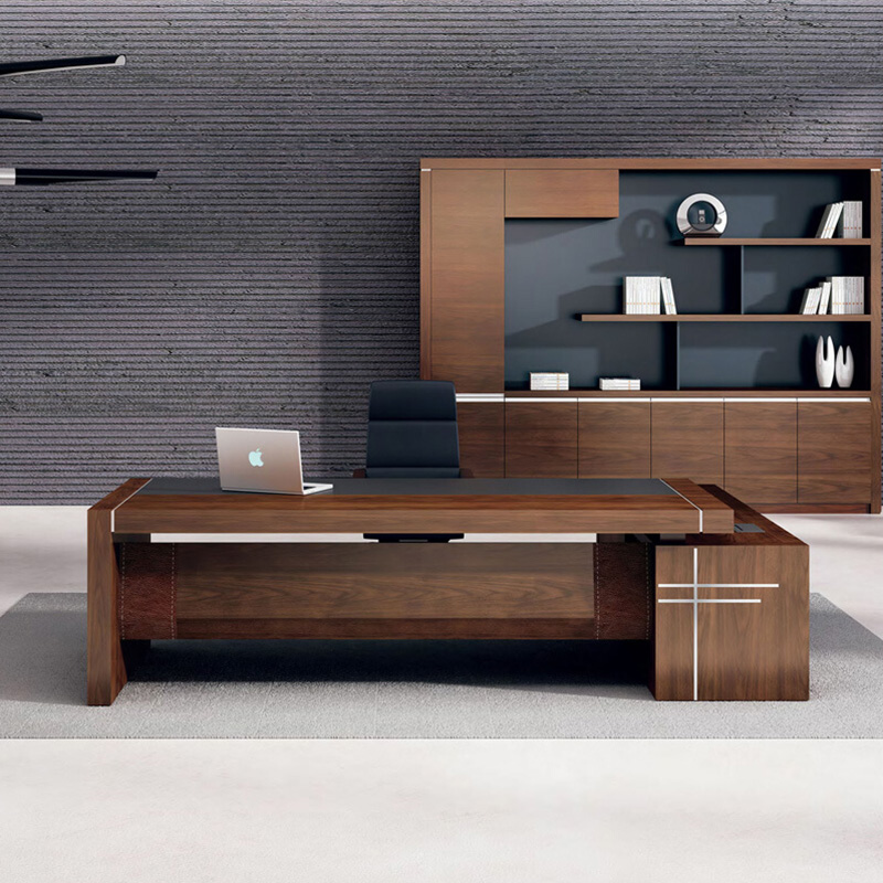 Boss Desk Big Bantai Chief Executive Manager Desk Chair Combined Solid Wood Paste Leather Brief About Modern Chinese Fashion