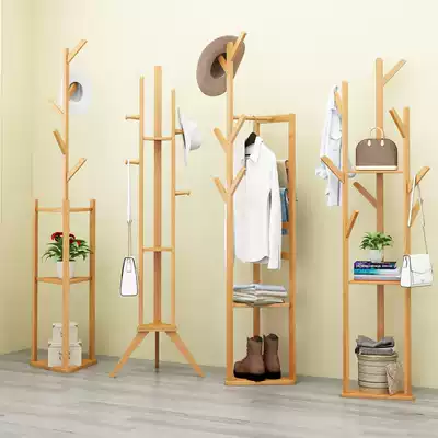 Simple hanger Floor-to-ceiling bedroom solid wood hanger multifunctional coat rack storage hanging clothes rack Simple and modern