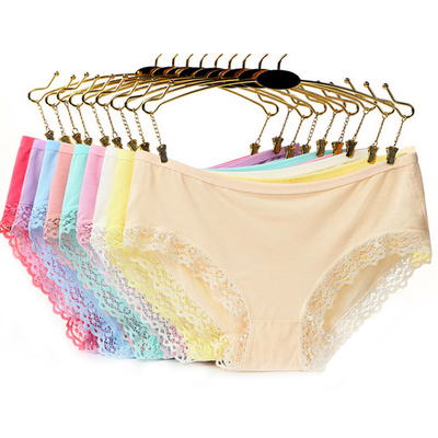 8条装 莫代尔内裤女大码纯棉中低腰蕾丝边透气学生性感三角裤头