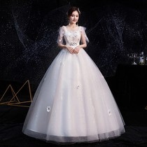 Light main wedding dress 2020 new luxury French retro bride Forest department thin large size word shoulder red wedding dress female