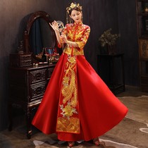Large size Xiuhe dress female bride 2019 new wedding Chinese wedding dress Winter thin 200 pounds fat mm pregnant woman