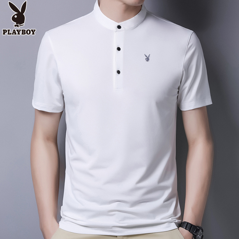 Playboy ngắn tay áo thun nam cổ áo phiên bản Hàn Quốc xu hướng đẹp trai nửa tay áo nam T-shirt mùa hè hàng đầu của nam giới trẻ