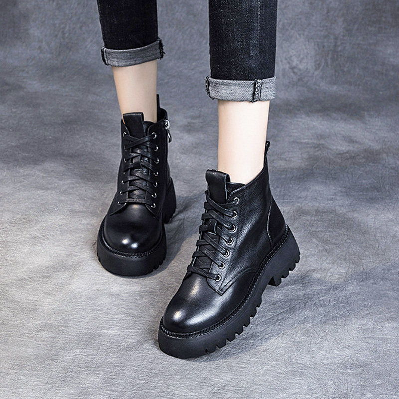 Leather Low Top Martin Boots Women's Thick Sole Showing Small Feet 2022 Early Autumn European Short Boots Women's Boots Leather Short Boots