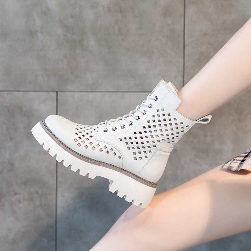 Leather Hollow Boots Women's Boots Summer Boots Martin Boots Mesh European Station Summer Thin Breathable Leather Women's Shoes