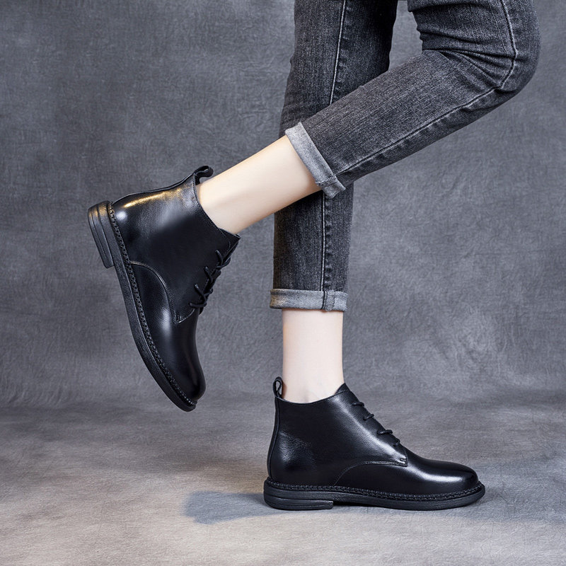 Leather Ankle Boots Soft Sole Soft Top Layer Leather Autumn Women's Boots Small Flat Martin Boots Low Top