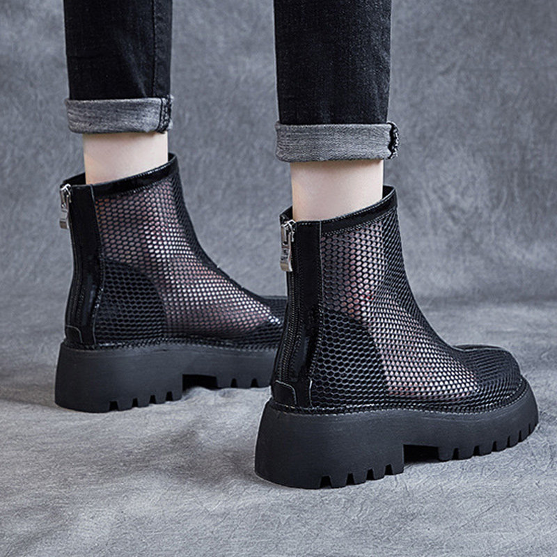Leather hollow Martin boots women's 2022 new summer mesh boots thick bottom all-match breathable summer women's boots short boots