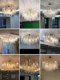Light Luxury Restaurant Chandelier, Villa Living Room Water-Pattern Glass Chandelier, Elegant All-Copper Branch-Shaped Tea Room Bedroom Ceiling Light Fixture