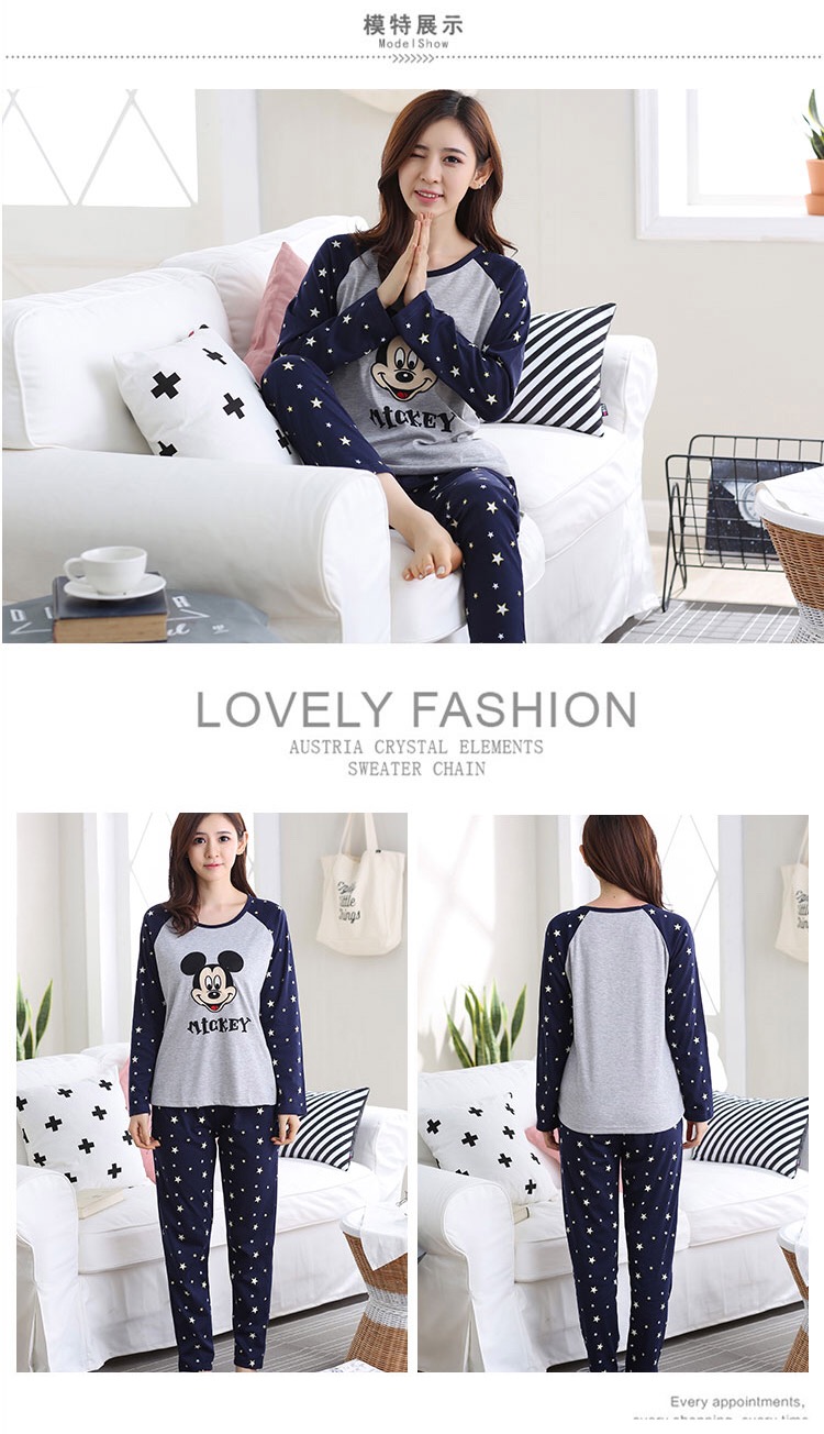 Bộ đồ ngủ nữ mùa xuân và mùa thu mỏng phần cotton dài tay phù hợp với phiên bản Hàn Quốc ngọt ngào và dễ thương có thể mặc ngoài hè phục vụ mùa thu đồ bộ kiểu đẹp