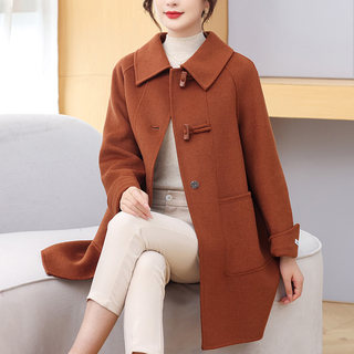 秋冬新款双面呢羊绒大衣高端气质显瘦中长款牛角扣羊毛呢外套女