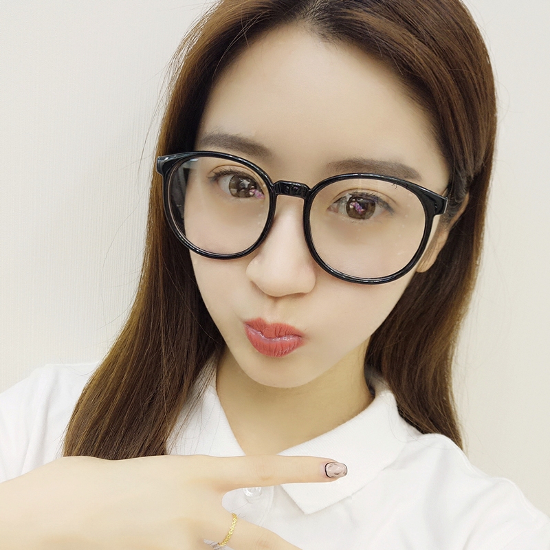 Retro glasses frame female Korean version of the round round face big black frame flat glasses male tide full frame personality eye frame frame