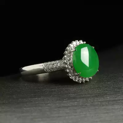 Natural Jade A goods 18K gold diamond inlaid waxy spicy green ring women ring support customization