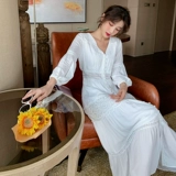 Летняя белая длинная юбка, белый корсет, пляжное платье, V-образный вырез