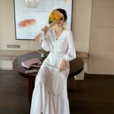 Летняя белая длинная юбка, белый корсет, пляжное платье, V-образный вырез