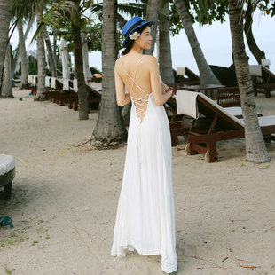 Beach skirt 2023 new sexy slim backless seaside holiday dress suspender long skirt Sanya beach skirt fairy