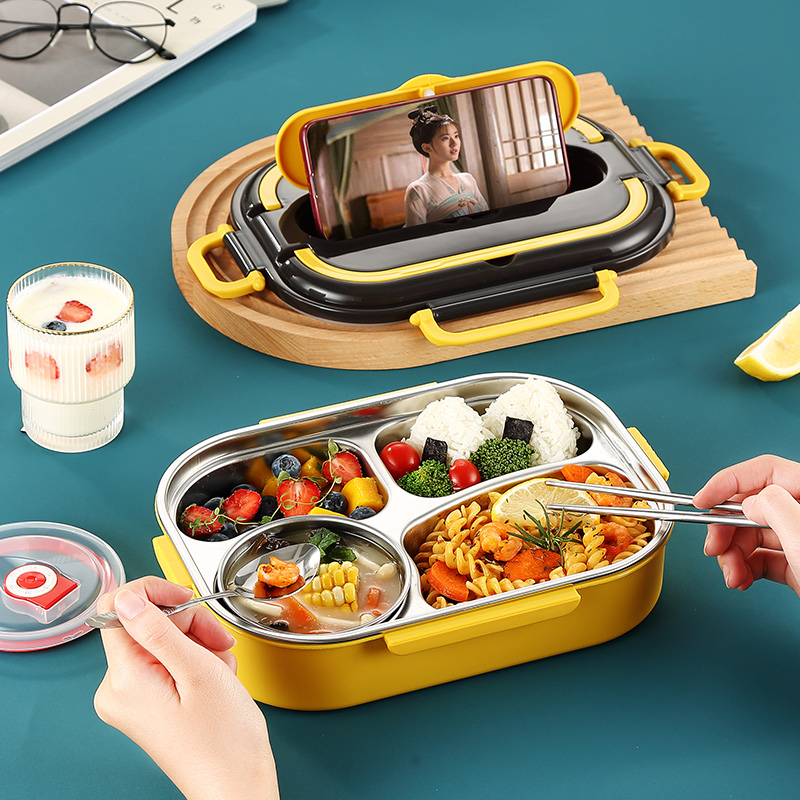 304 stainless steel lunch box heat preservation students office workers large capacity portable 1 person rice separator lunch box