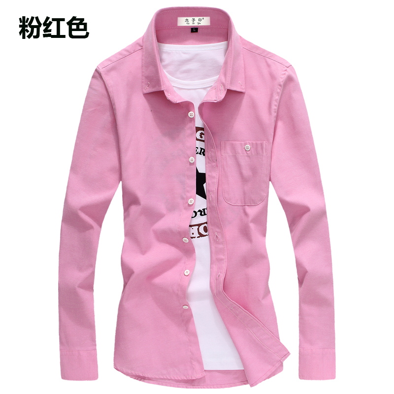PinkLong sleeve shirt male spring new pattern Casual and versatile Self cultivation Korean version trend handsome Inch shirt man oxford shirt