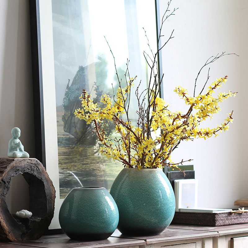 New Chinese style emerald green glaze vase model between Chinese floral clear soup WoGuo furnishing articles of jingdezhen ceramics