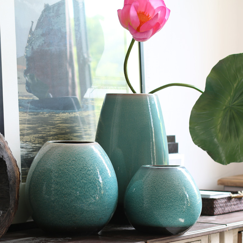 New Chinese style emerald green glaze vase model between Chinese floral clear soup WoGuo furnishing articles of jingdezhen ceramics