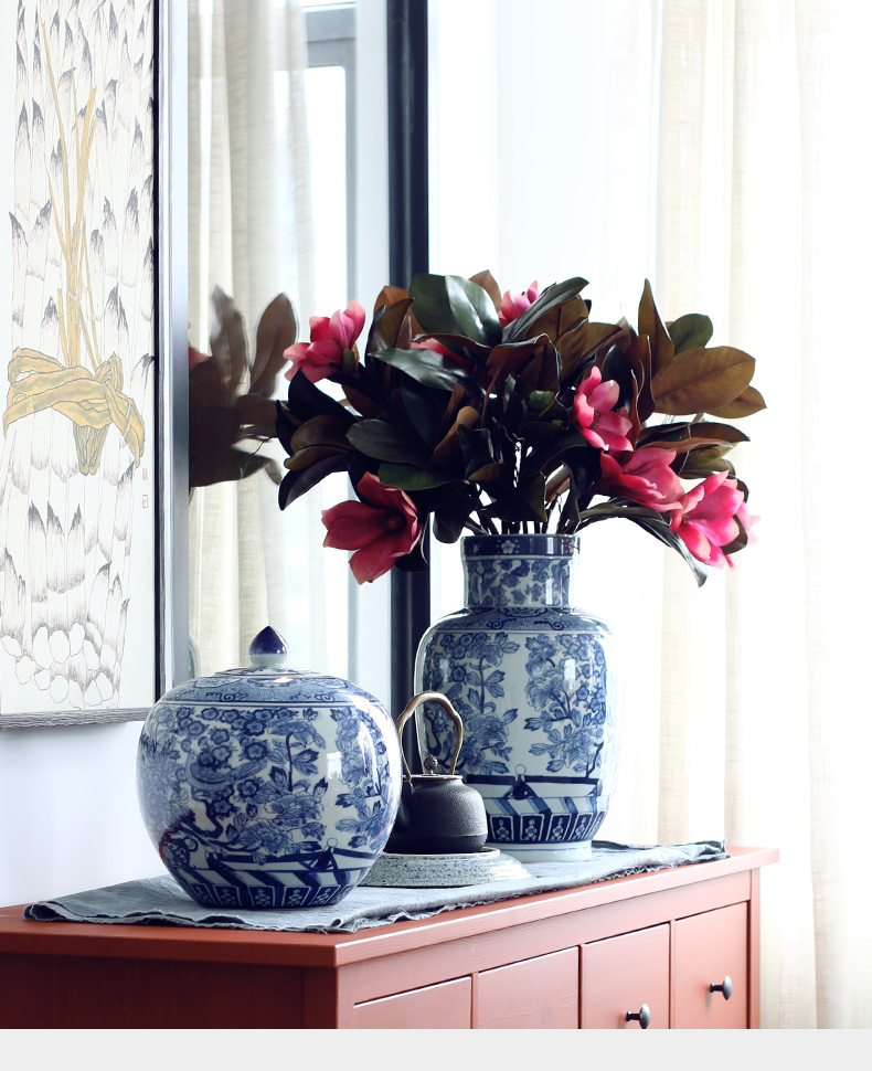 Beaming blue and white porcelain ceramic vase furnishing articles of new Chinese style sitting room porch decoration porcelain clear soup WoGuo arranging flowers