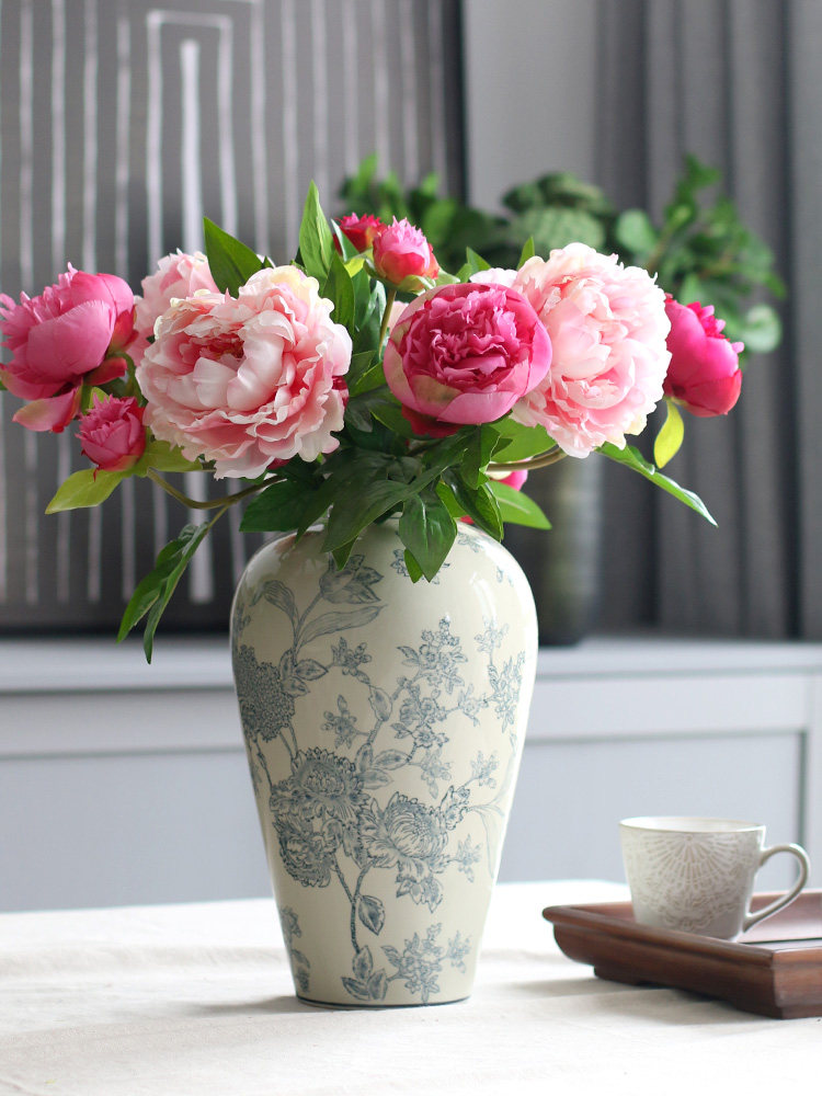 Luxurious peony simulation flower decoration flower decoration Villa model room Living room entrance fake flower ornaments Table flower ornaments