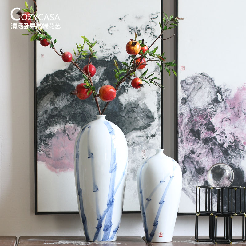 The Clear soup WoGuo hand - made beauty of new Chinese style shoulder pole lines jingdezhen ceramic vase MoZhu decorative furnishing articles