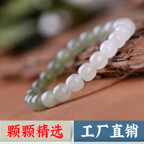 Hetian jade bracelet lake water clear water old beads men and women couples jade beads hand string Qinghai material green jade green white jade