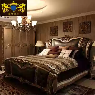 Solid Wood leather bed double bed 2 m 2 2 m wedding bed master bedroom high grade bed high Box storage luxury European bed