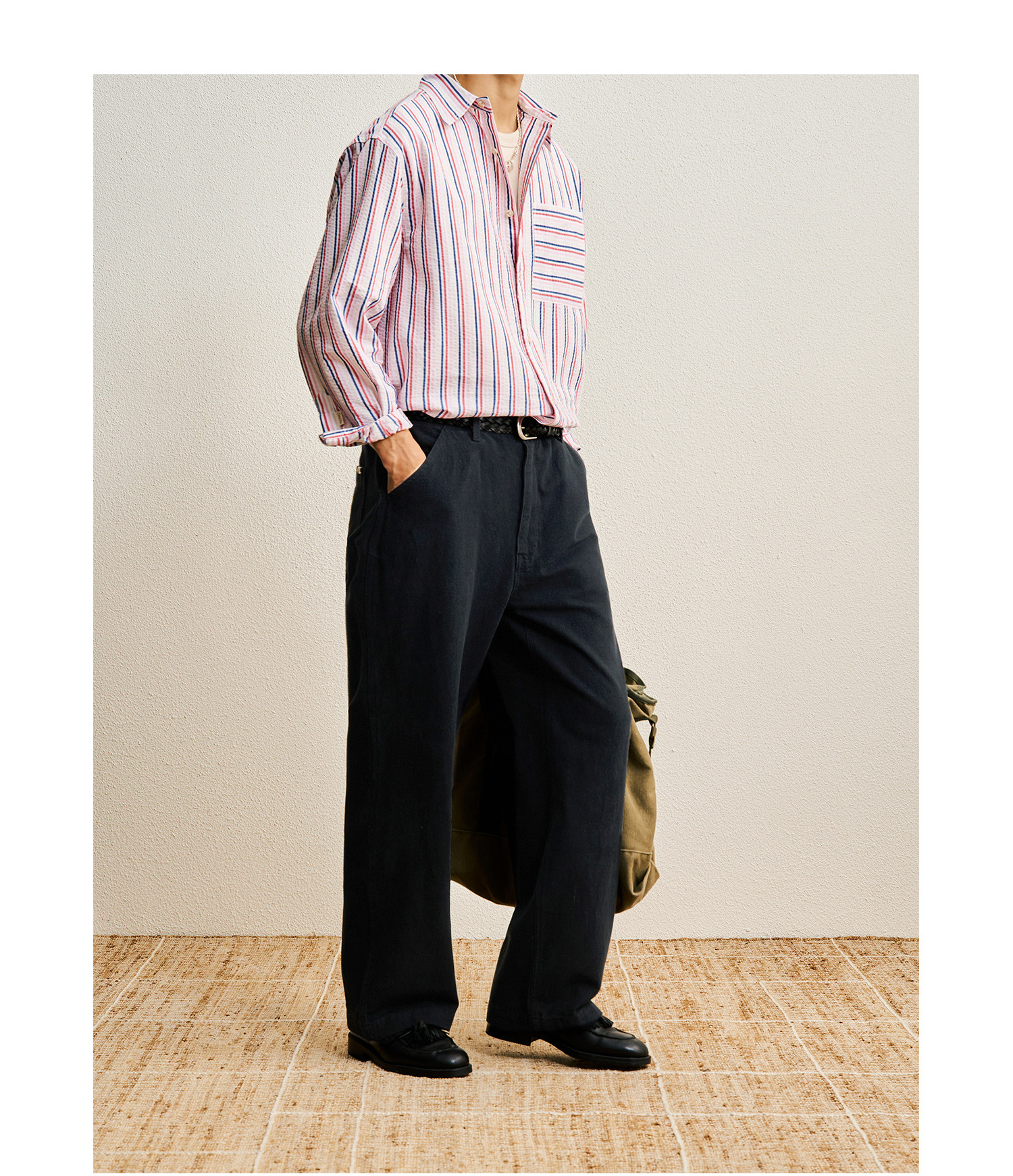 CENLES Cotton-Linen Loose Straight-Leg Trousers