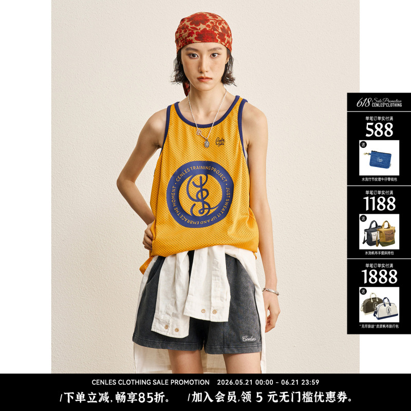 Cenles Ss26 Reversible Printed Training Jersey American Retro Color-Blocking Sleeveless Sports Vest Breathable Cenles Ss26 Reversible Printed Training Jersey American Retro Color-Blocking Sleeveless Sports Vest Breathable