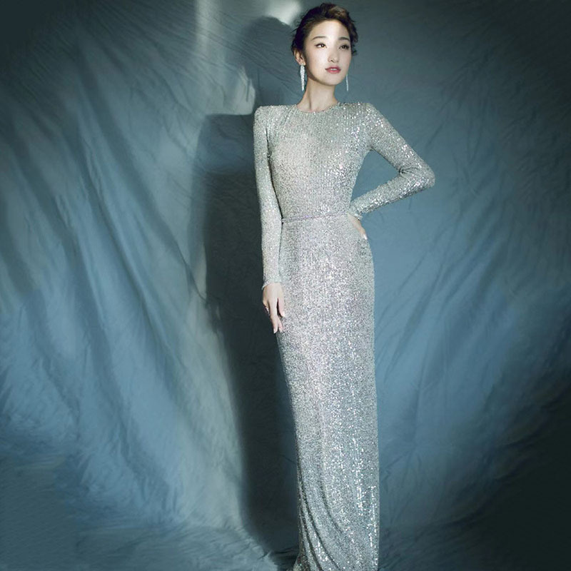 Sequined Banquet Etiquette Clothing 2026 New Long Style Stunning Elegant Annual Meeting Host Dignified and Grand Evening Dress Sequined Banquet Etiquette Clothing 2026 New Long Style Stunning Elegant Annual Meeting Host Dignified and Grand Evening Dress