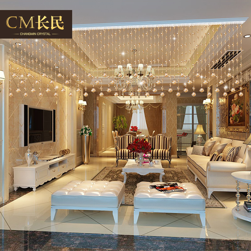 Crystal Bead Curtain Living Room Partition Curtain Decoration Home Entrance Half-Hanging Curtain Door Curtain No-Drill Feng Shui Hanging Curtain New Style