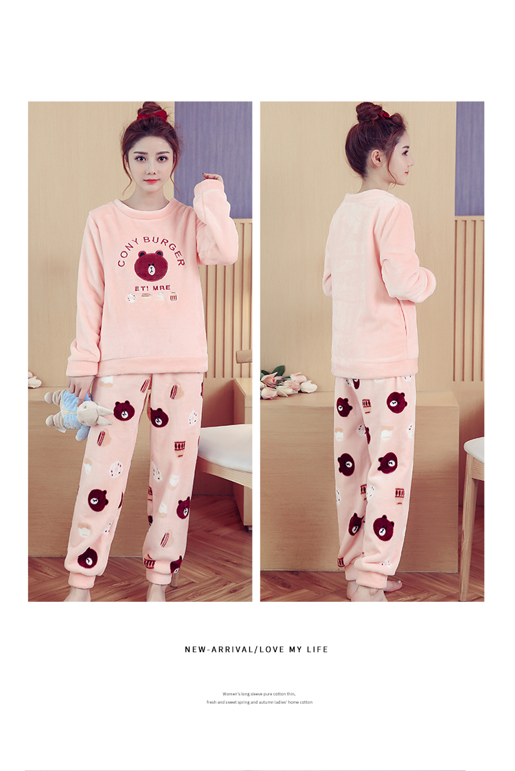 Đồ ngủ nữ mùa đông lông cừu dày san hô Phiên bản Hàn Quốc của dịch vụ nhà flannel dễ thương Các mẫu mùa thu và mùa đông có thể được mặc bên ngoài bộ đồ công chúa đồ ngủ lụa