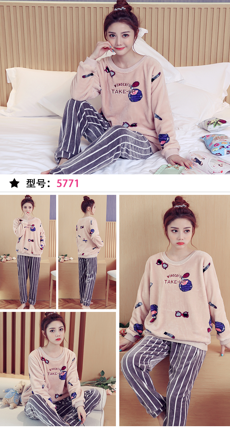 Đồ ngủ nữ mùa đông lông cừu dày san hô Phiên bản Hàn Quốc của dịch vụ nhà flannel dễ thương Các mẫu mùa thu và mùa đông có thể được mặc bên ngoài bộ đồ công chúa đồ ngủ lụa