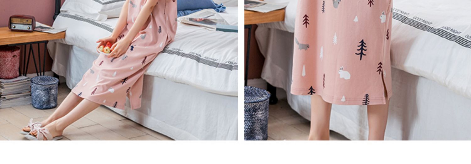 Váy ngủ nữ mùa thu cotton dài tay đồ ngủ nữ phiên bản Hàn Quốc của váy rộng kích thước lớn nữ sinh viên dài đầu gối váy ngủ váy ngủ lụa tơ tằm