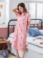 Váy ngủ nữ mùa hè cotton ngắn tay đồ ngủ phụ nữ lỏng lẻo Trang phục sinh viên Hàn Quốc dịch vụ nhà dài đoạn đầu gối - Đêm đầm váy sát nách
