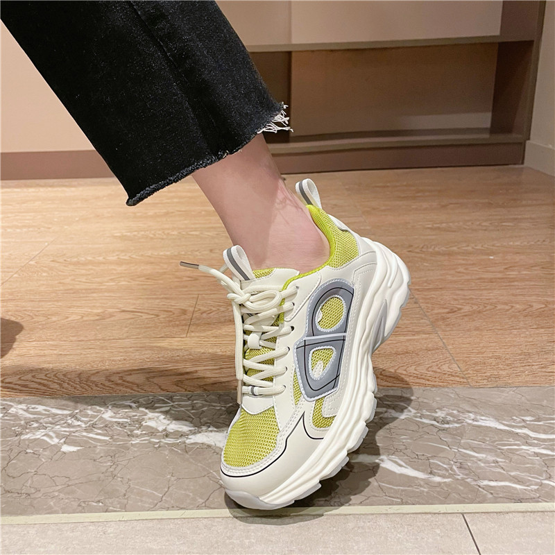 Givenivan 2022 spring new small waist sports casual shoes cowhide mesh color matching old shoes women