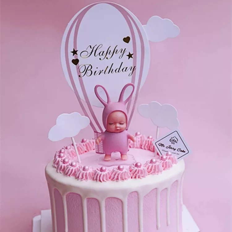 Party baking cake decoration powder blue hot air balloon cloud creative decoration card plug-in dessert decoration arrangement - Taobao