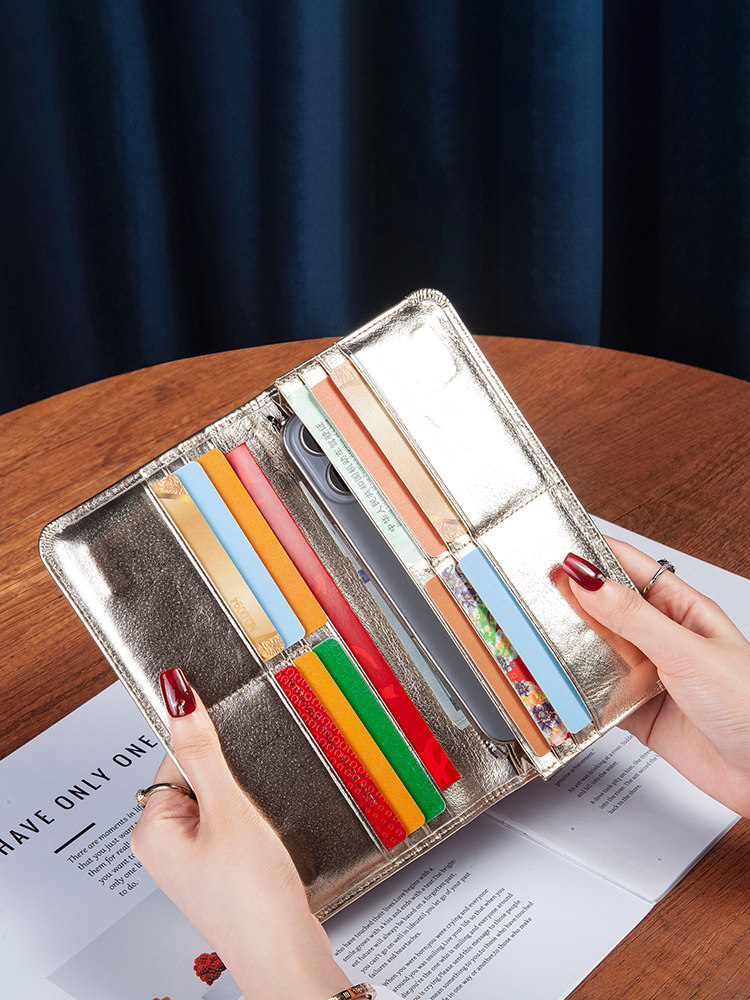Ultra-Thin and Simple Genuine Leather Long Wallet 80% off Gold Color Fortune-Enhancing Cowhide Card Slot Bi-Fold Wallet Suit Wallet