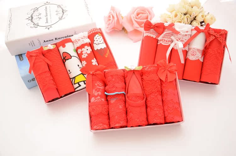 5 Hộp quà tặng SpongeBob Quần lót đỏ Quần lót cotton nữ Quần lót ren bằng vải cotton set do lot nu