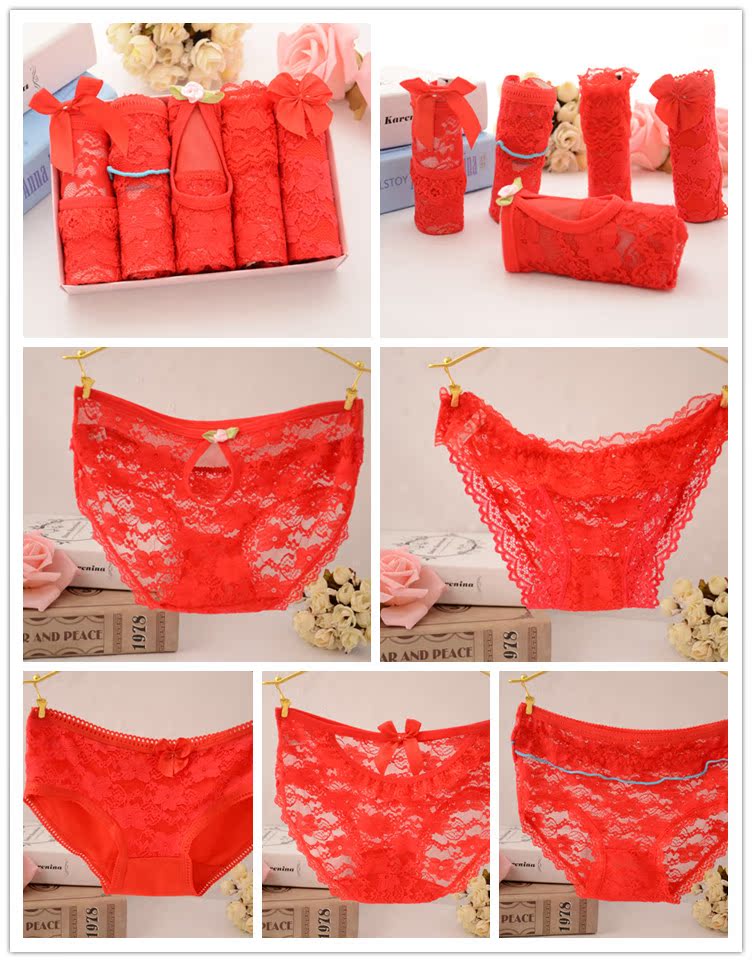 5 Hộp quà tặng SpongeBob Quần lót đỏ Quần lót cotton nữ Quần lót ren bằng vải cotton set do lot nu