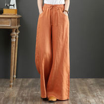 Pure cotton wide leg pants womens summer new high waist loose large size casual pants nine points imitation cotton hemp mopping big feet pants