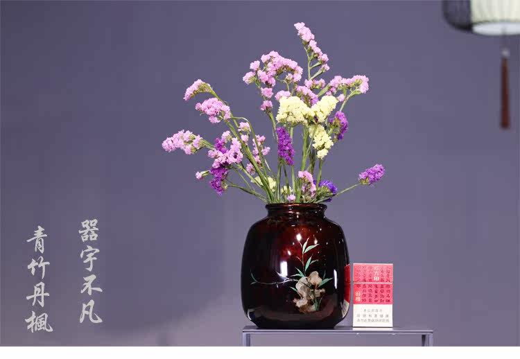 大漆花器紫砂花瓶手绘漆画推光漆器花道中3 青竹丹枫